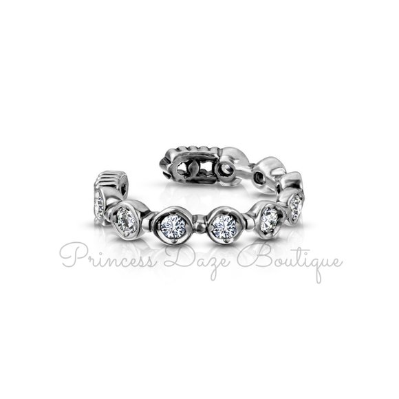 Burnish Silver Diamond Clip On Ear Cuff /‎ Fake Cartilage Non Piercing Earring - Picture 1 of 2